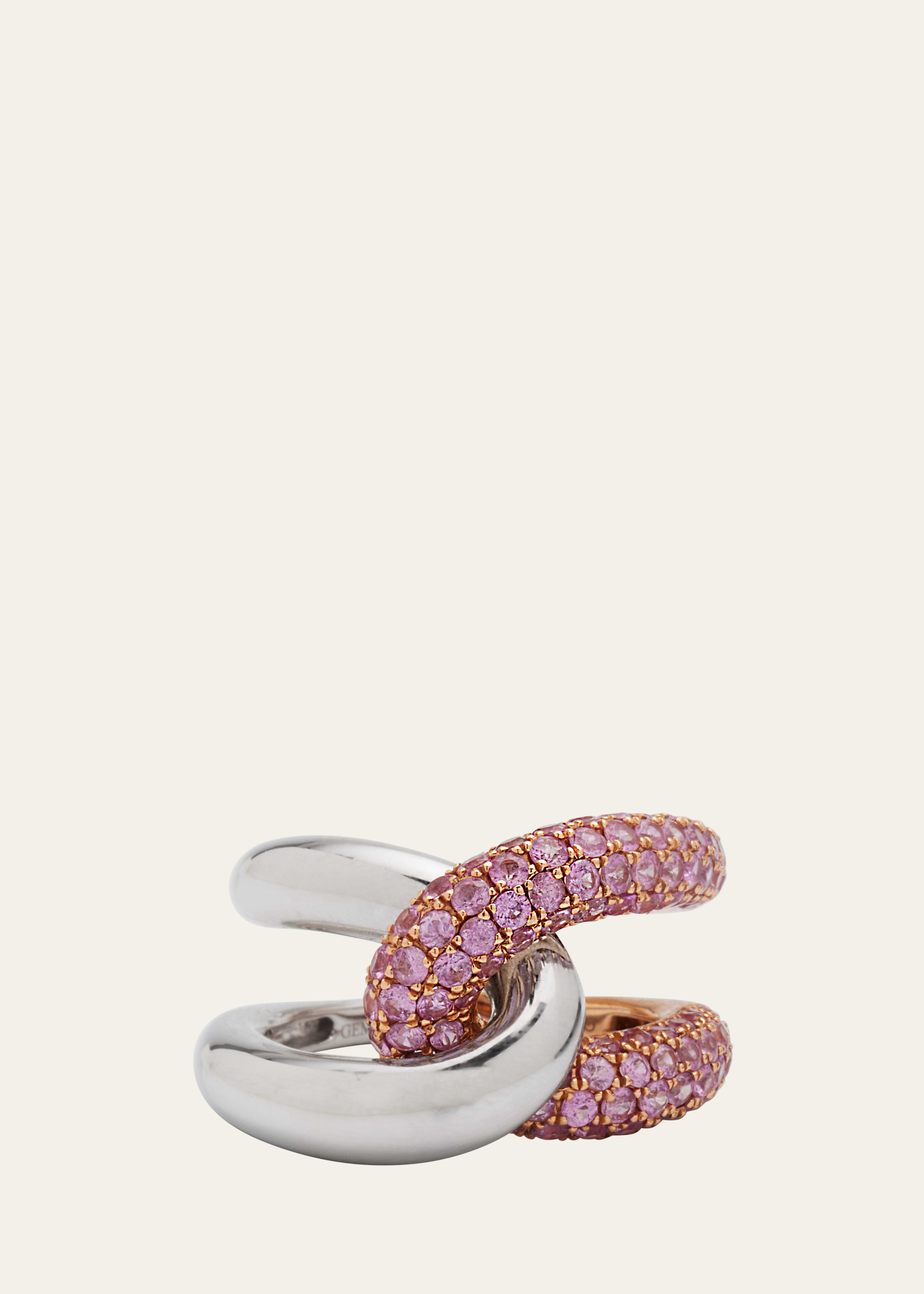 18k Gold Intertwin White Gold and Pink Sapphire Ring