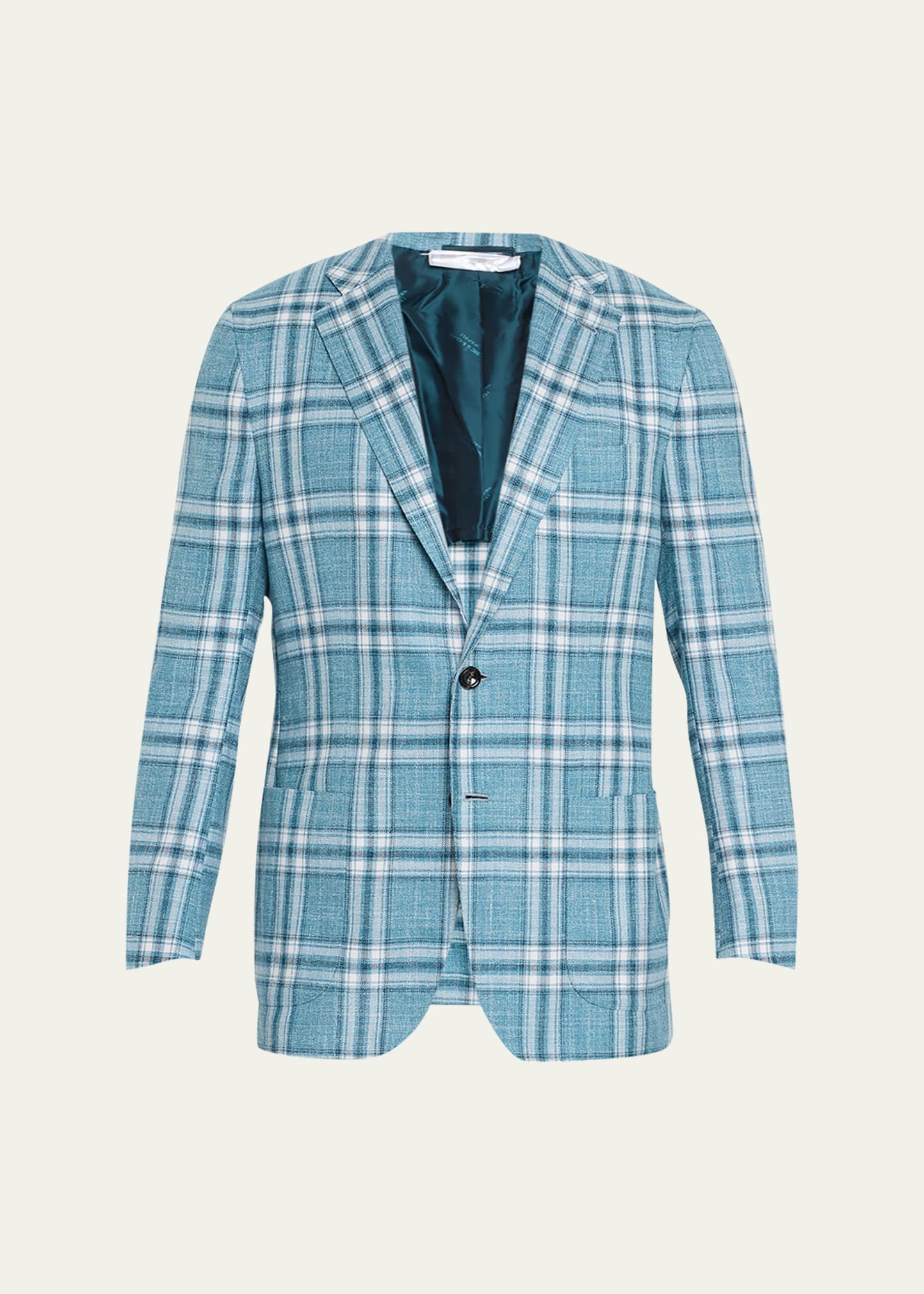 Shop Kiton Men's Plaid Two-button Sport Coat In Lt Grn