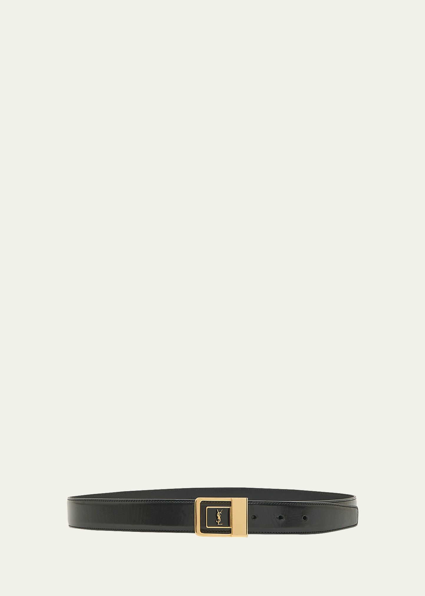 Saint Laurent Black Ysl Pebbled Grained Leather Studded Buckle 44/110 Belt