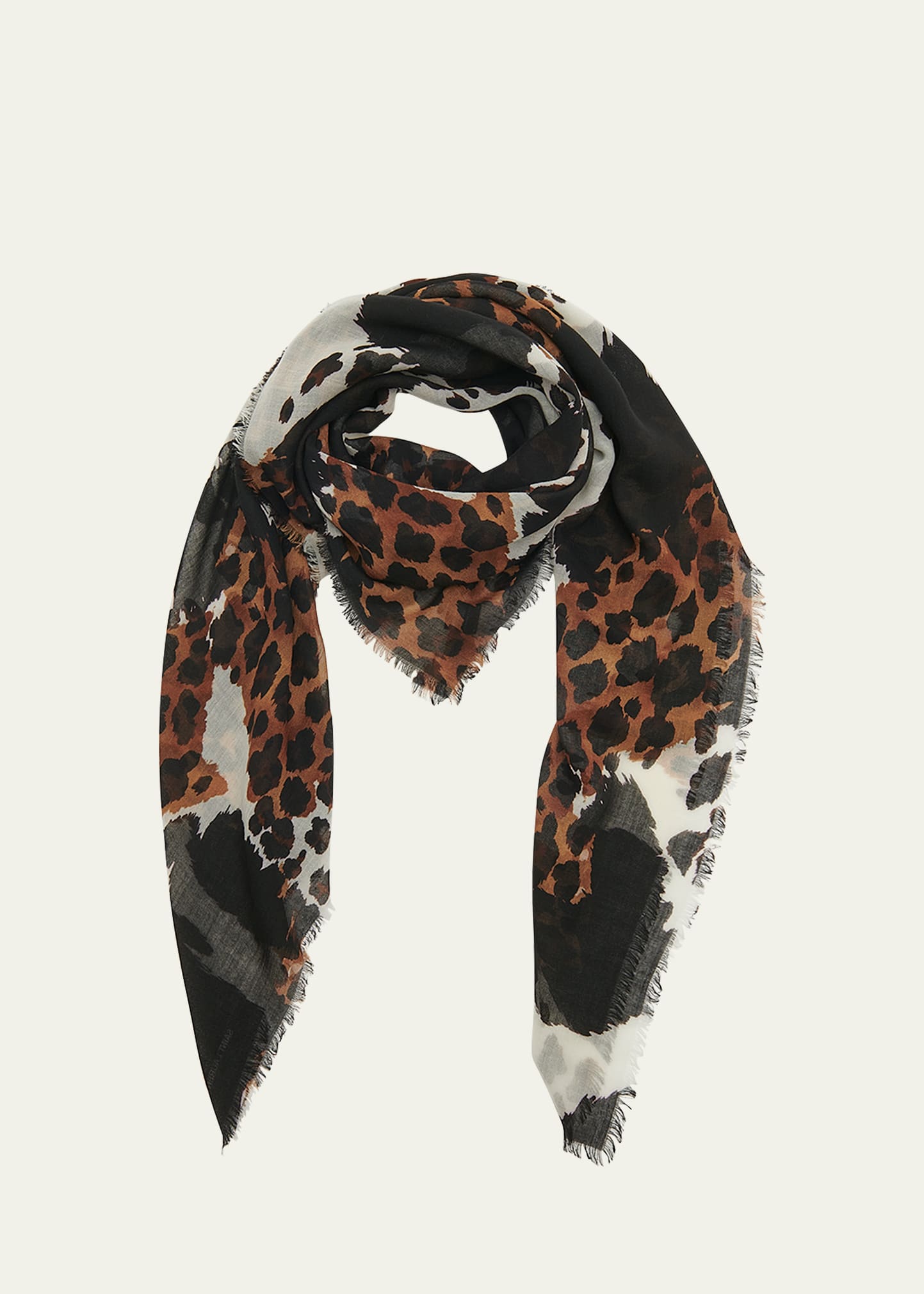 Saint Laurent Baby Cat Mixed-print Wool Square Scarf In Neutral