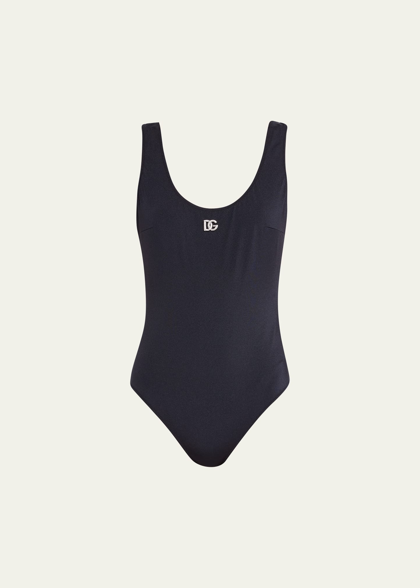 DOLCE & GABBANA SENSITIVE JERSEY OLYMPIC ONE-PIECE SWIMSUIT WITH CRYSTALS DG HARDWARE