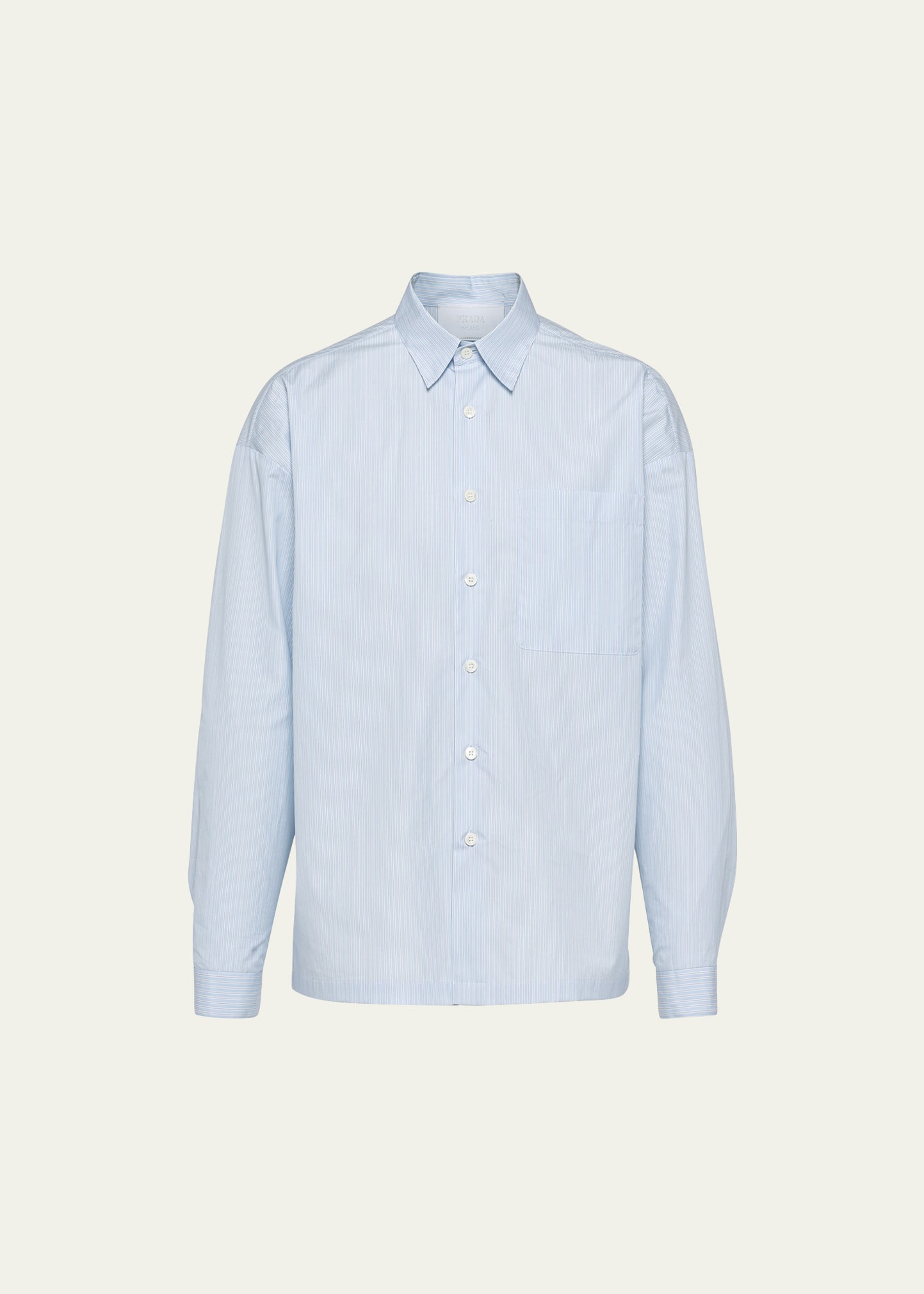 Prada Men's Striped Poplin Sport Shirt In Bianco Cielo Blu