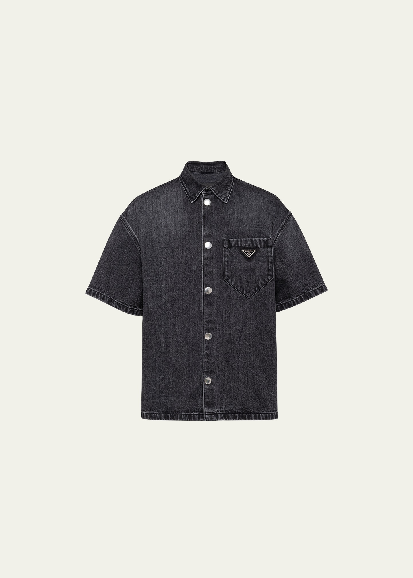 Shop Prada Men's Denim Snap-front Sport Shirt In Black