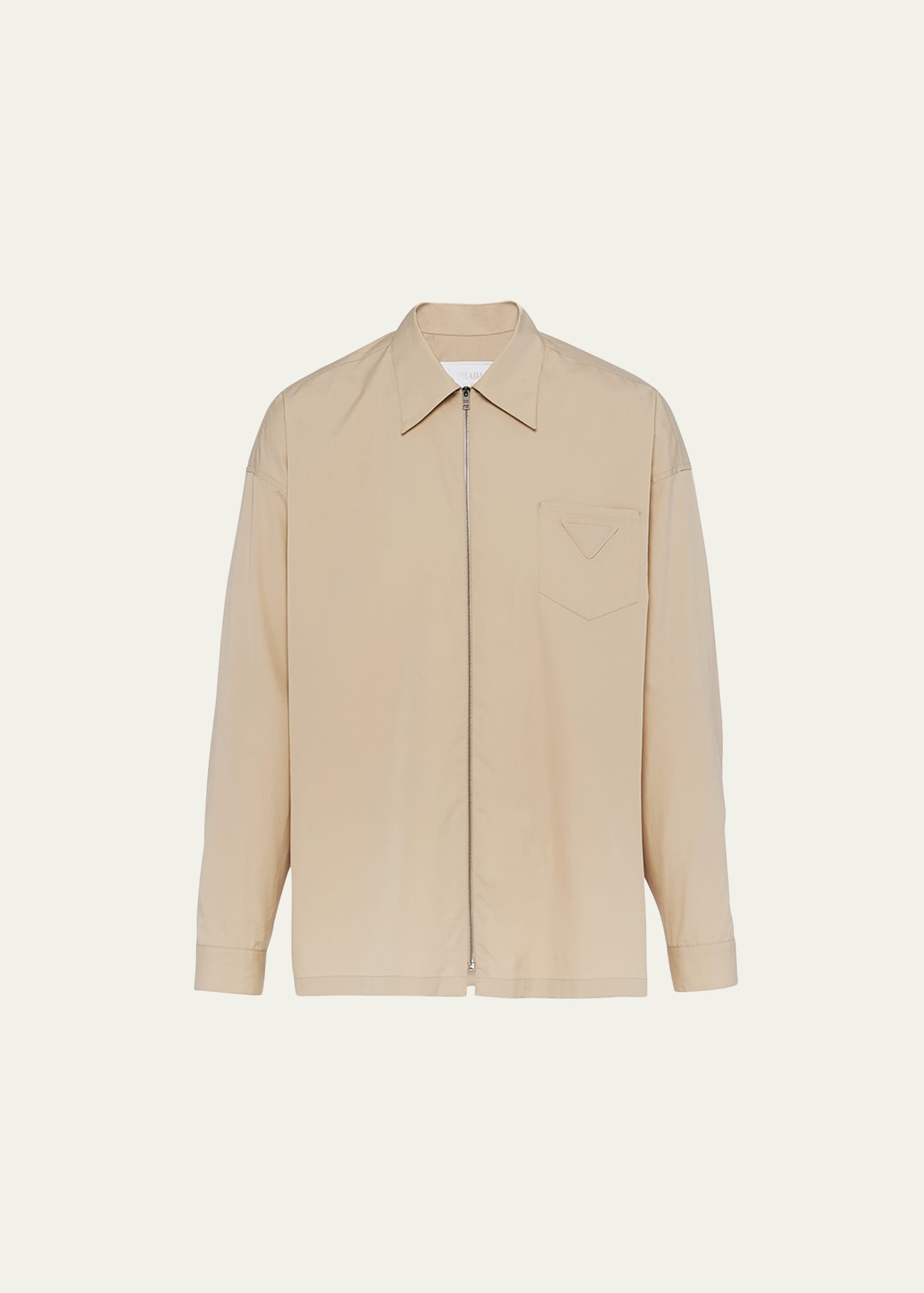 Shop Prada Men's Solid Cotton Full-zip Shirt In Corda