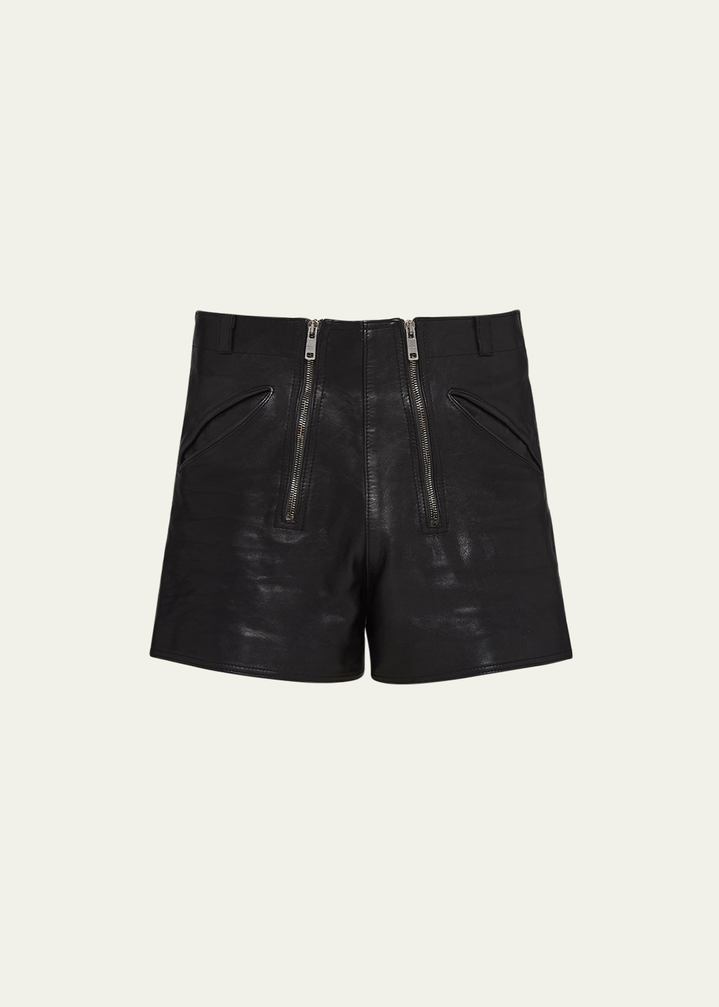 Shop Prada Men's Leather Double-zip Shorts In Nero