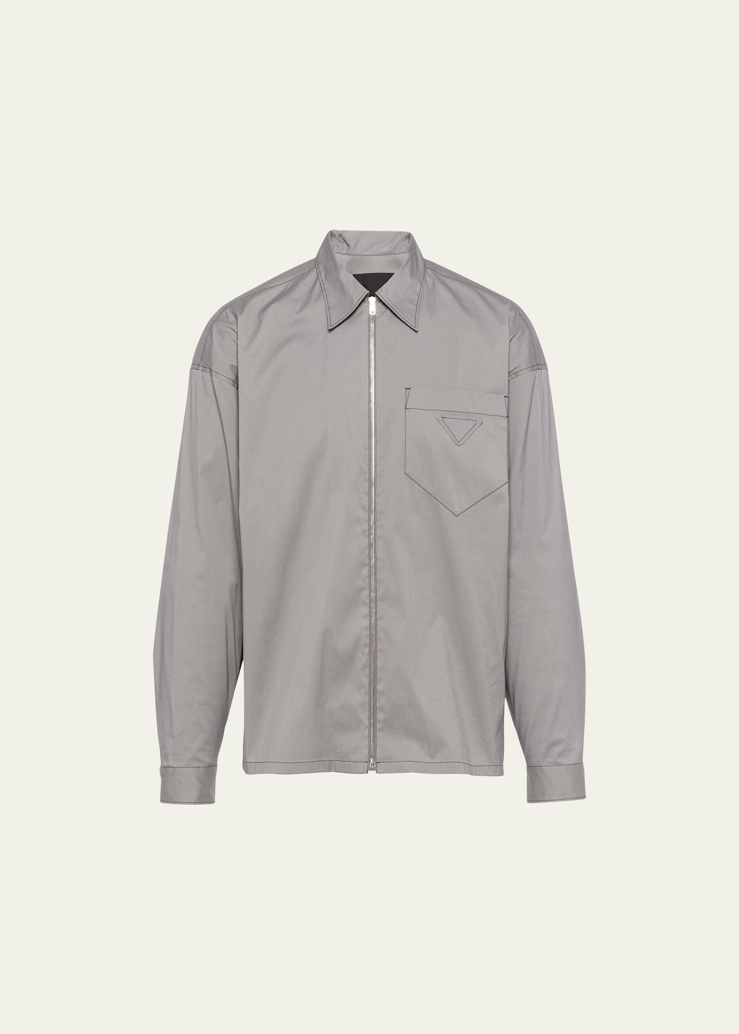 Prada Men's Full-zip Stretch Poplin Shirt In Acciaio Nero