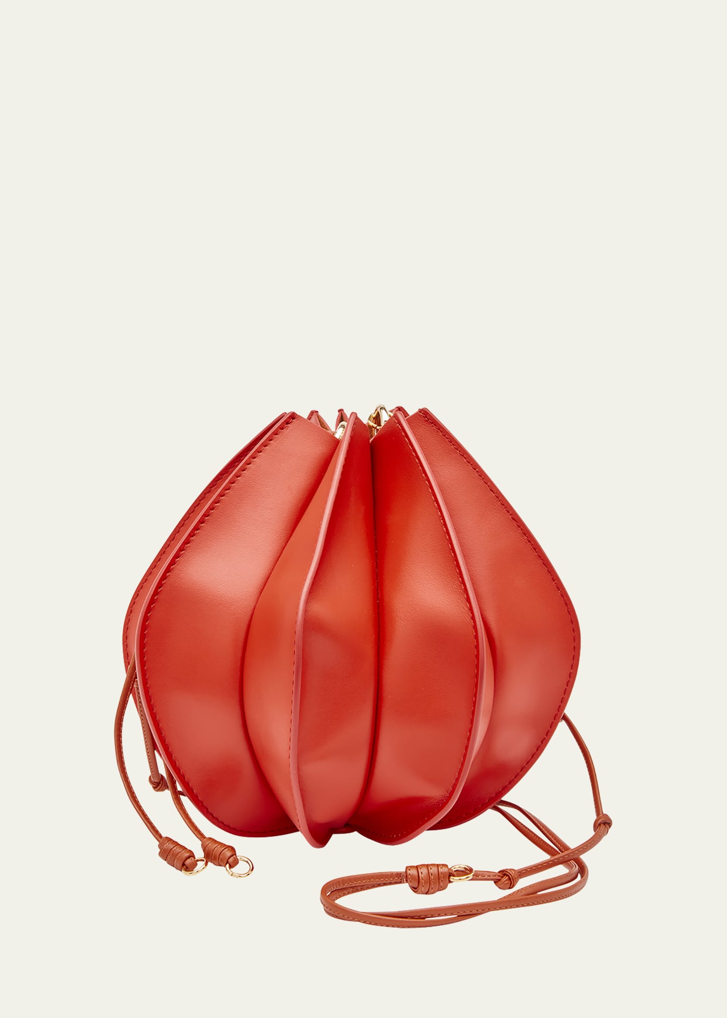 Ulla Johnson Lotus Flower Leather Pochette Bucket Bag in Orange