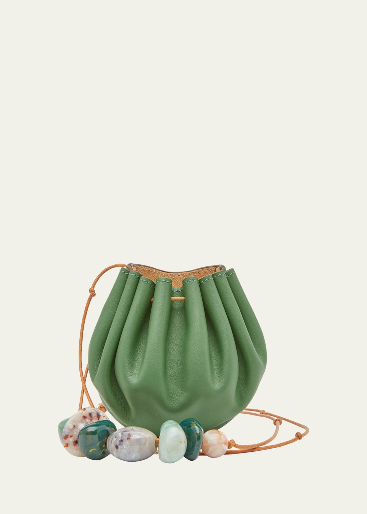 Ulla Johnson Paloma Ruched Pouchette Beaded Bucket Bag In Lichen