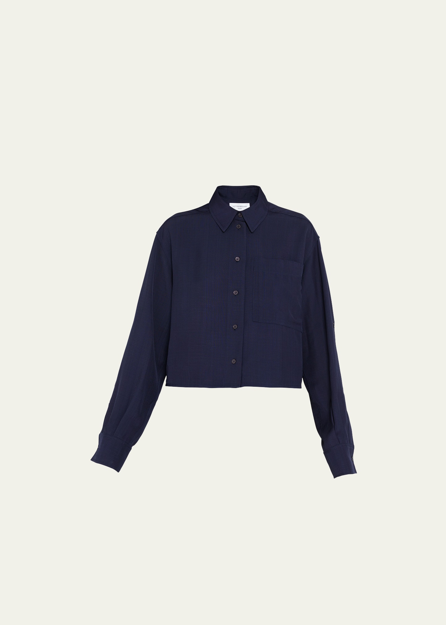 Victoria Beckham Cropped Button-front Shirt With Button Sleeves In Ink Blue