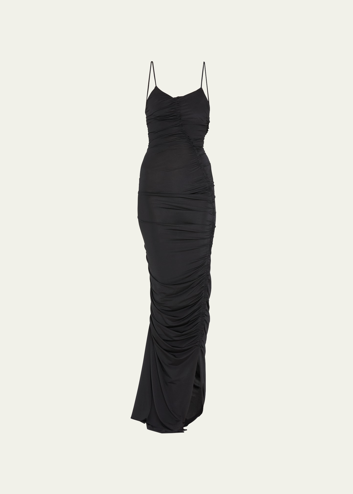 Victoria Beckham Ruched Front Fitted Maxi Dress In Black