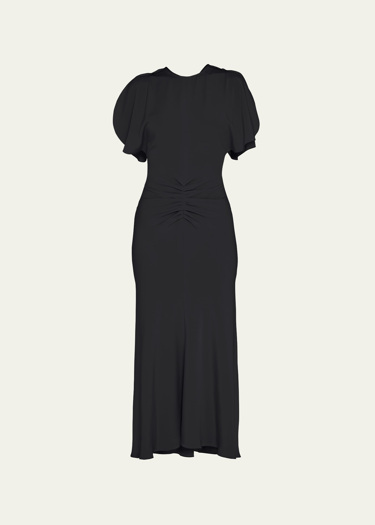 Victoria Beckham Gathered Waist Viscose Dress In Black