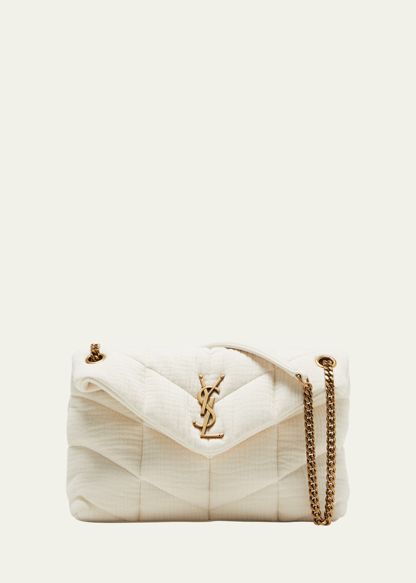Saint Laurent Loulou Small Puffer Chain Shoulder Bag In 9133 Blanc Cotton