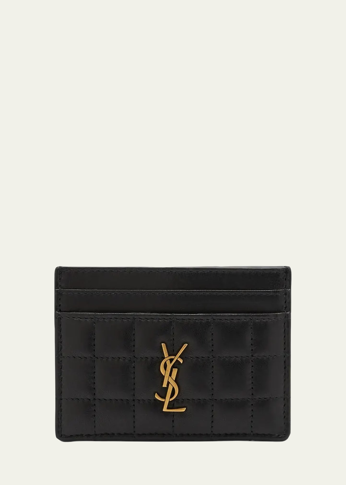 Saint Laurent Cassandra Ysl Quilted Lambskin Leather Card Holder In Black