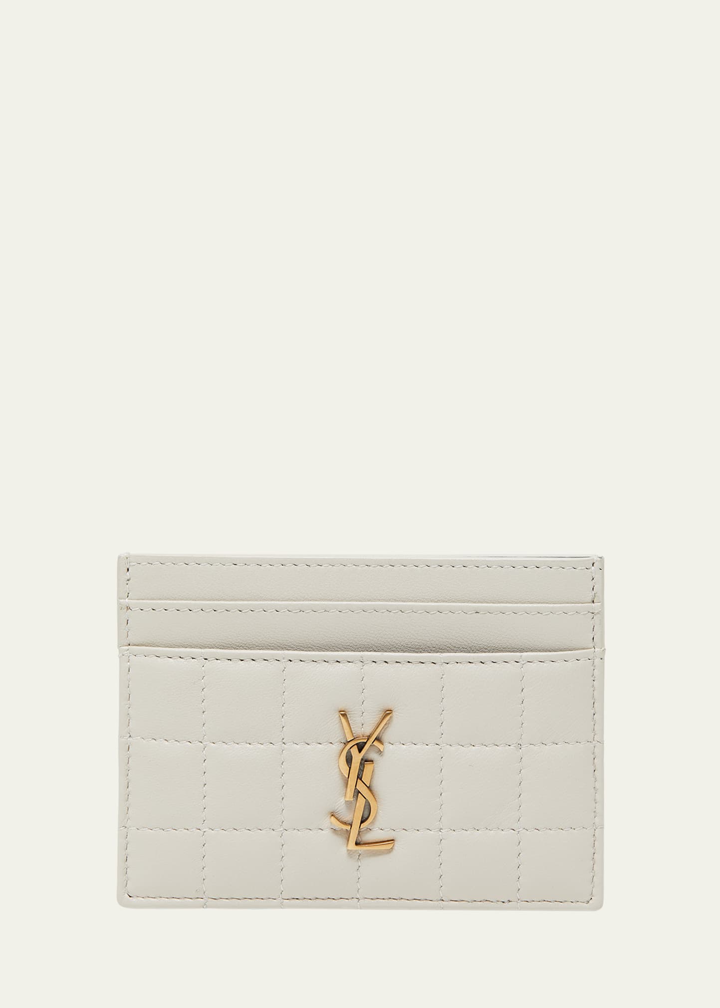 Saint Laurent Cassandra Ysl Quilted Lambskin Leather Card Holder In 9207 Crema Soft