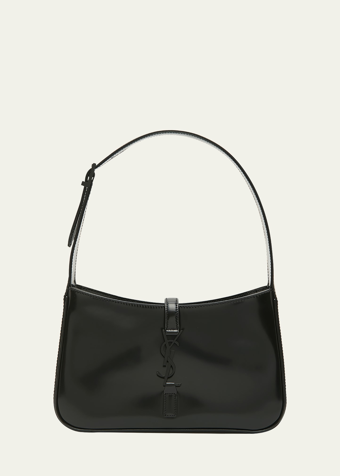 Saint Laurent Le 5 A 7 Patent Leather Hobo Shoulder Bag In Black