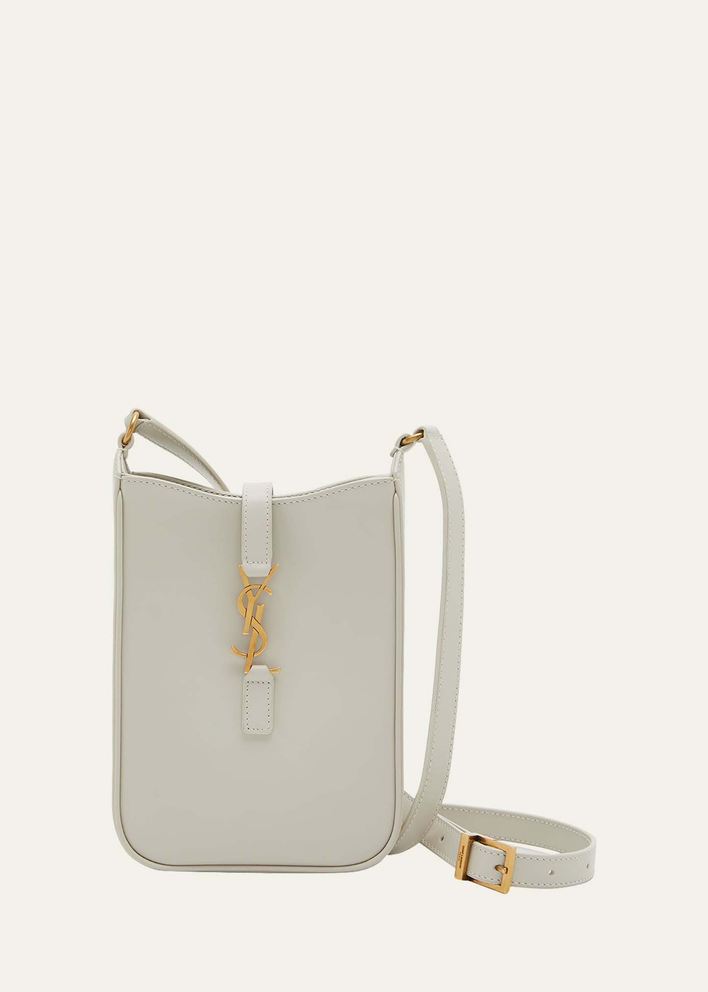 Shop Saint Laurent Le 5 A 7 Mini Ysl Vertical Bucket Bag In Smooth Leather In Blanc Vintage