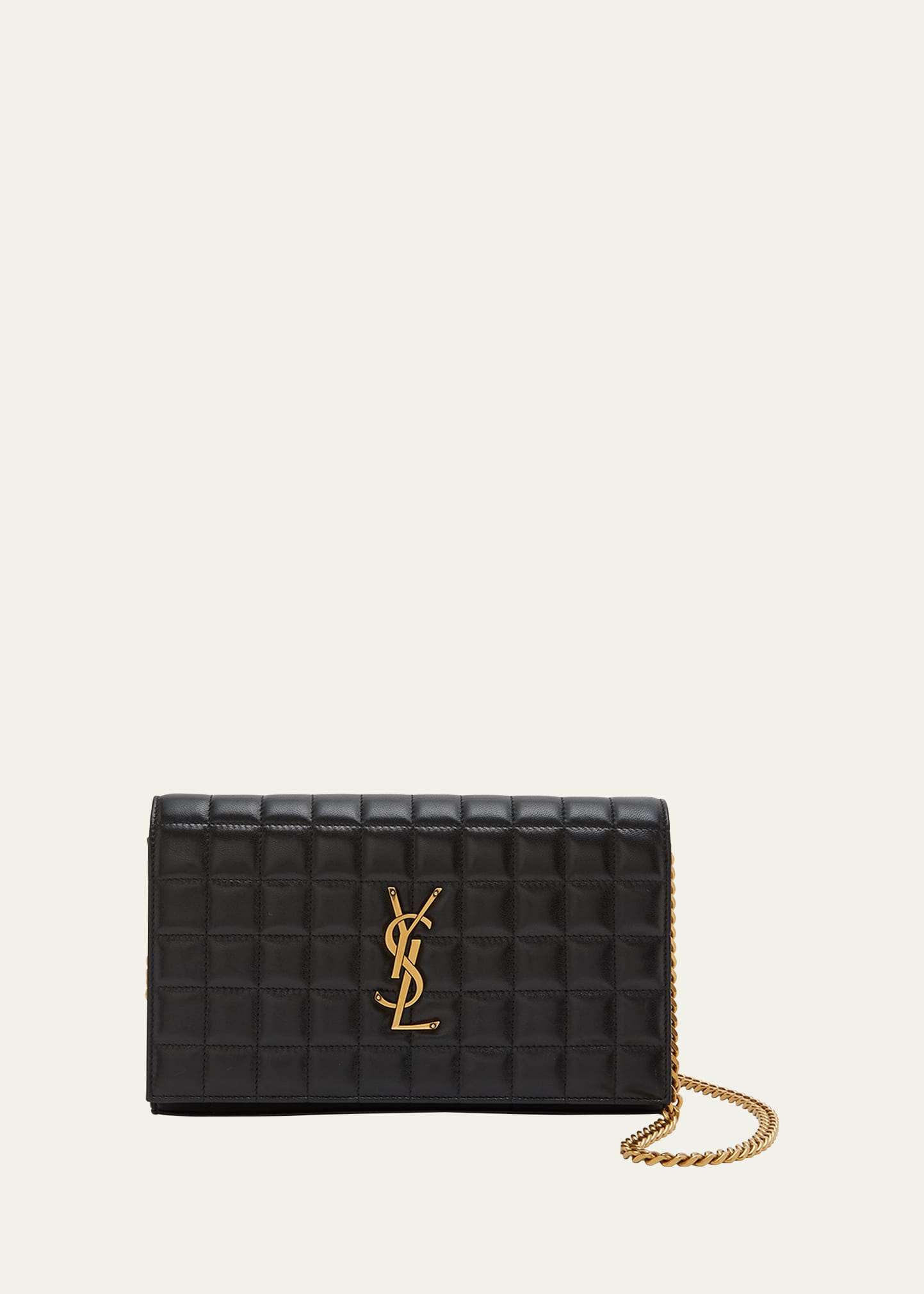 Shop Saint Laurent Cassandre Ysl Wallet On Chain In Quilted Smooth Leather In Black