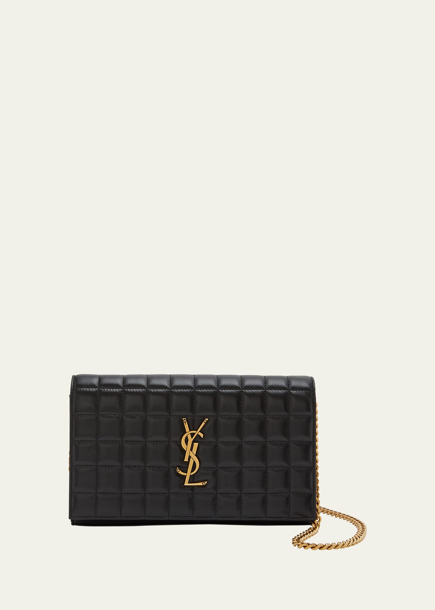 Saint Laurent Cassandra Quilted Lambskin Leather Wallet On Chain In Black
