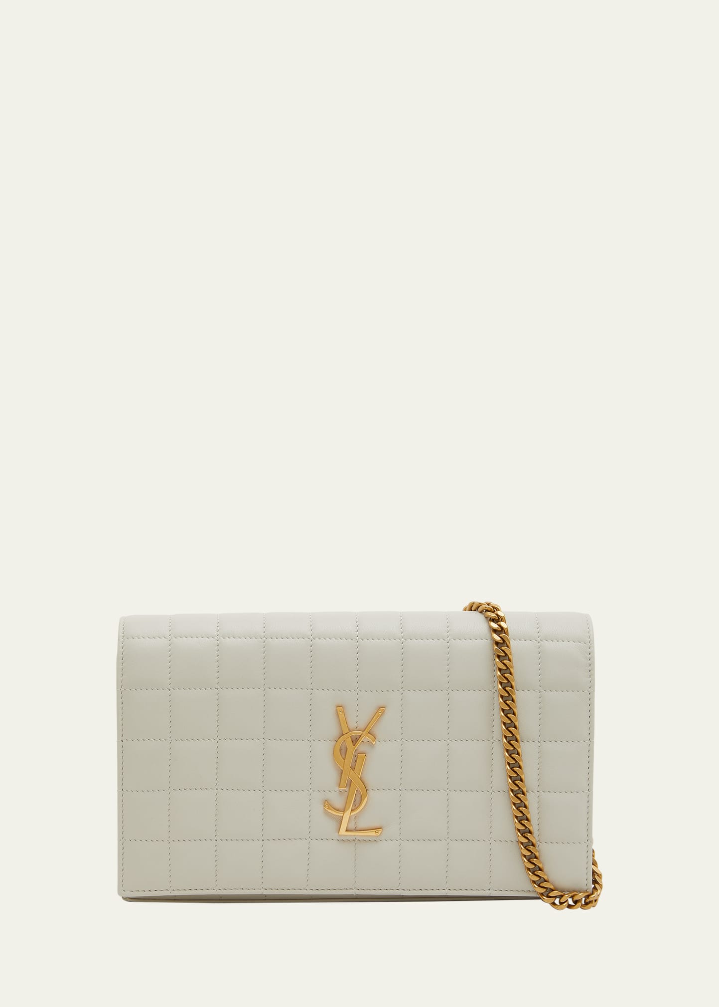 Saint Laurent Cassandra Quilted Lambskin Leather Wallet On Chain In 9207 Crema Soft