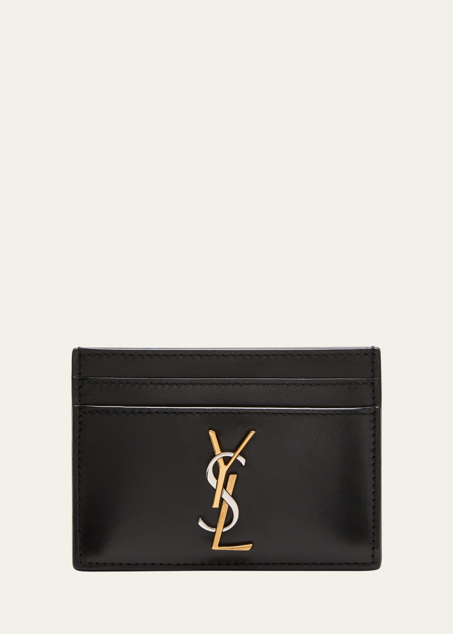Saint Laurent Tricolor Ysl Monogram Leather Card Case In Black
