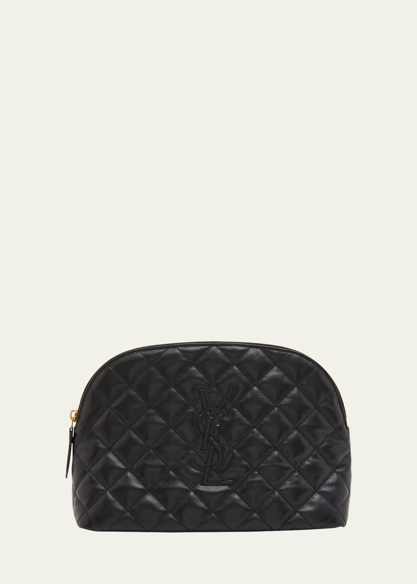 Shop Saint Laurent Cassandre Ysl Cosmetic Case In Quilted Smooth Leather In Black