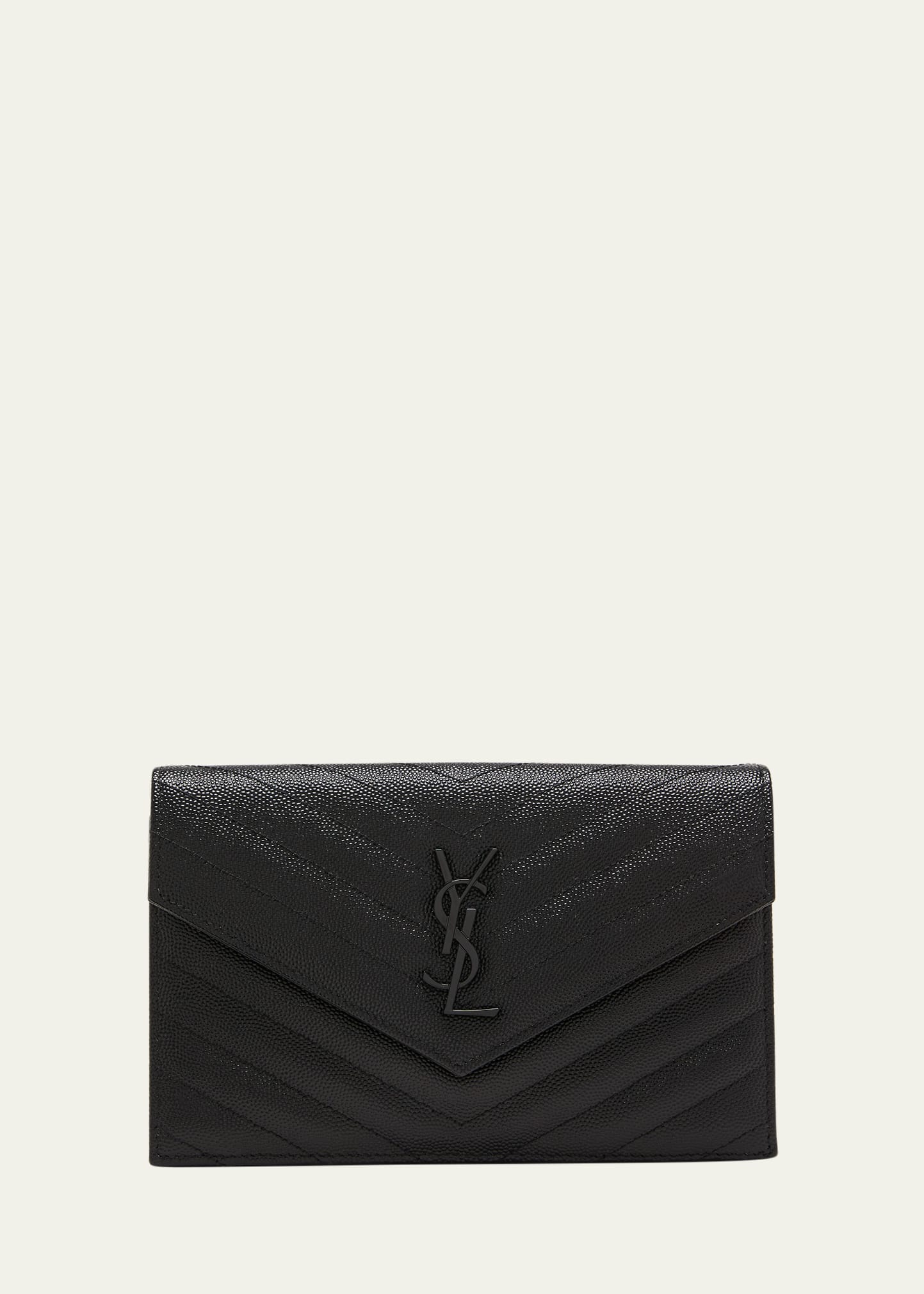 Saint Laurent Ysl Small Envelope Leather Wallet On Chain In 1000 Noir