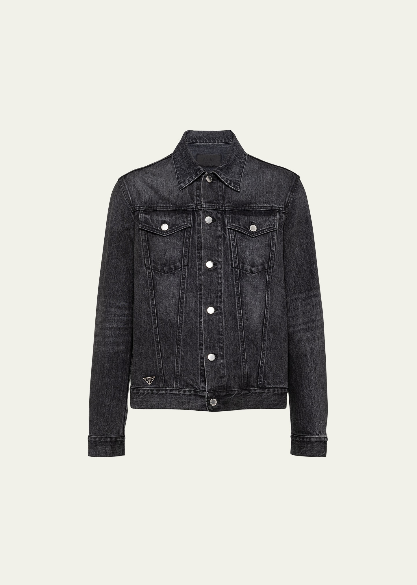 Shop Prada Men's Denim Trucker Jacket In Black