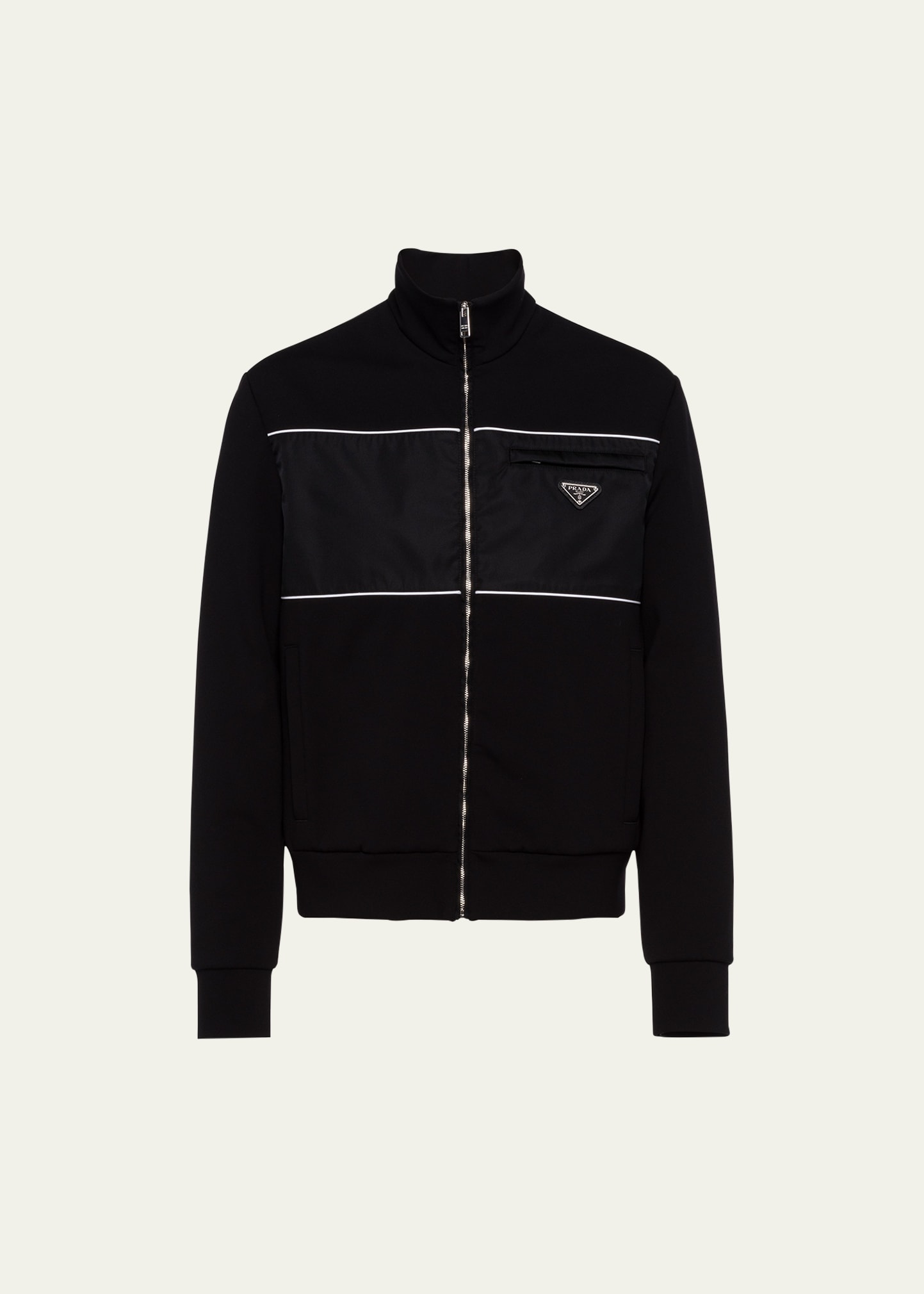 Shop Prada Men's Tech Fleece Full-zip Sweatshirt In Nero Bianco