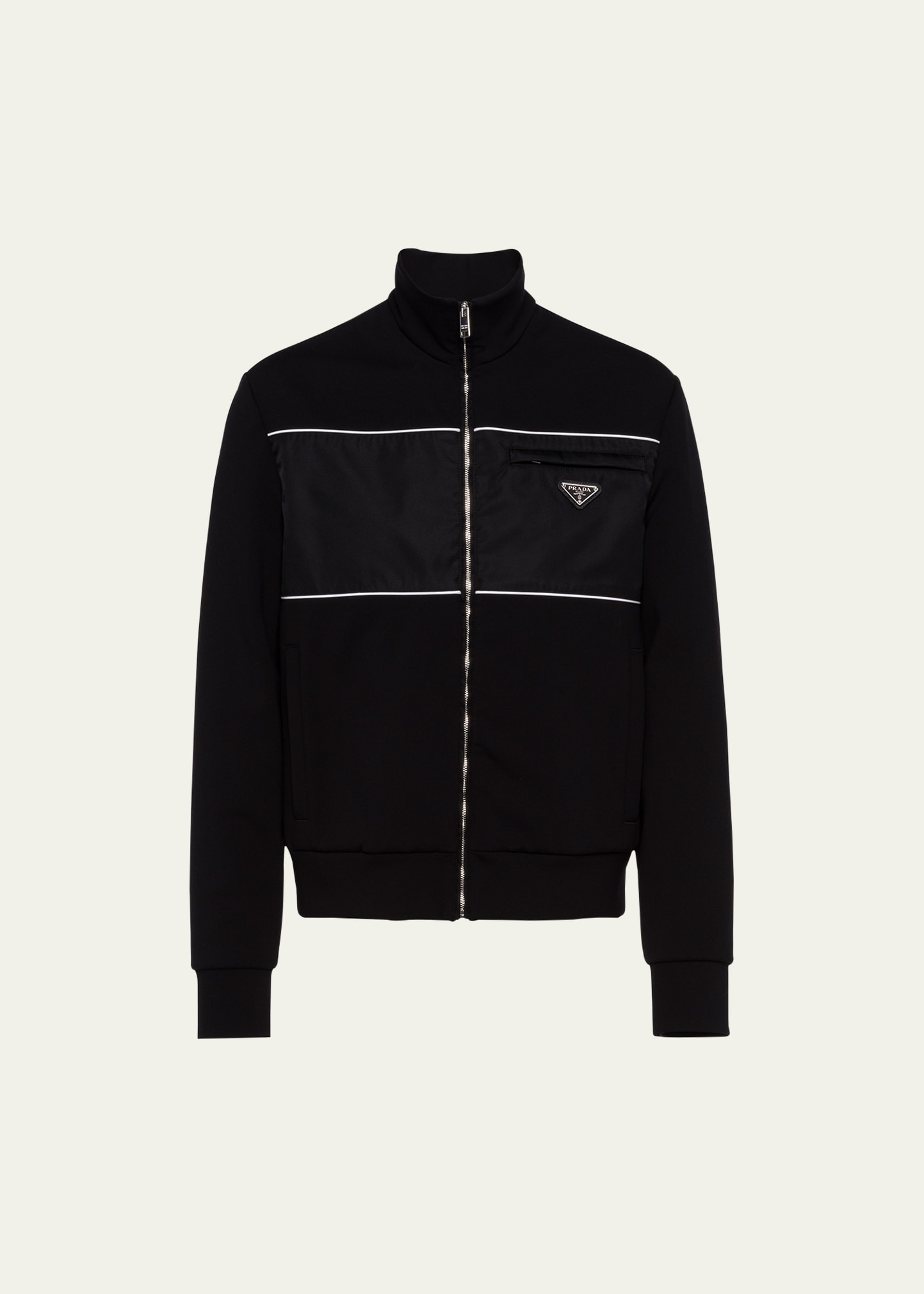 Prada Sweatshirt With Re-nylon Details In Nero Bianco
