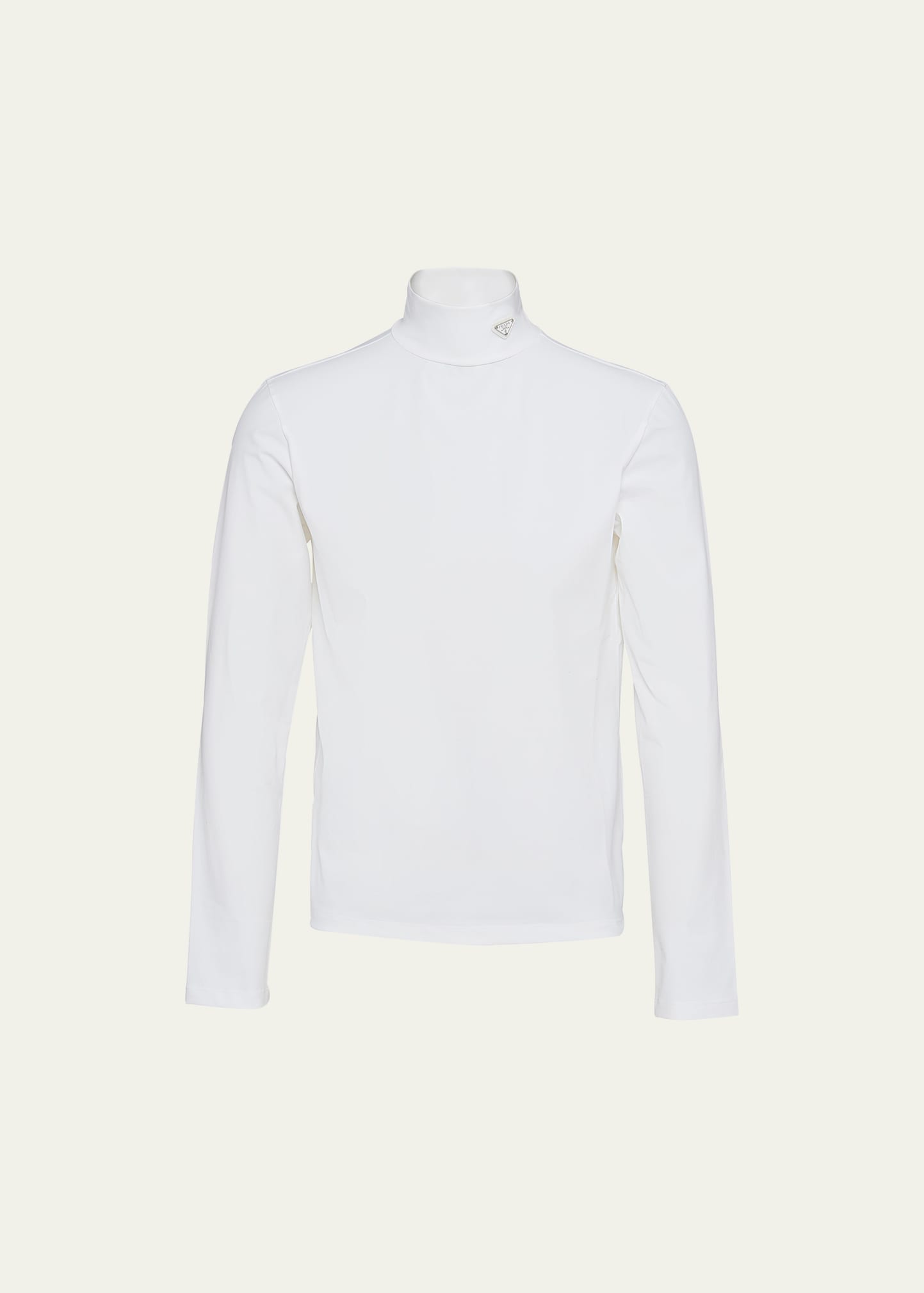 Prada Men's Tech Jersey Mock-neck Sweater In Bianco