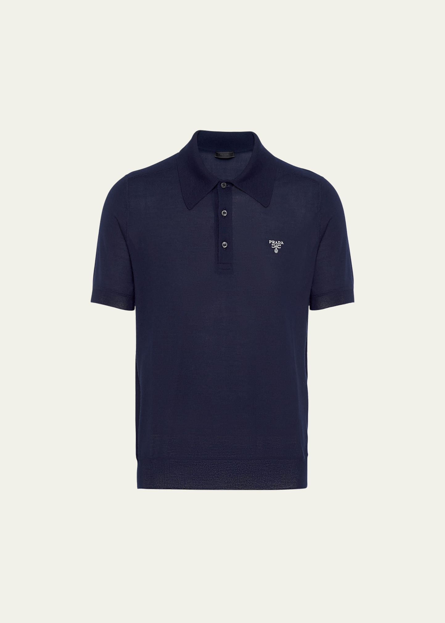 Prada Logo-embroidered Cashmere Polo Shirt In Navy