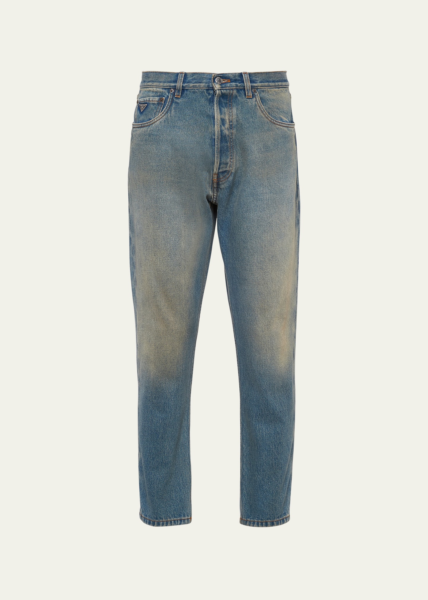 Shop Prada Men's Light Treated Denim Jeans In Light Blue
