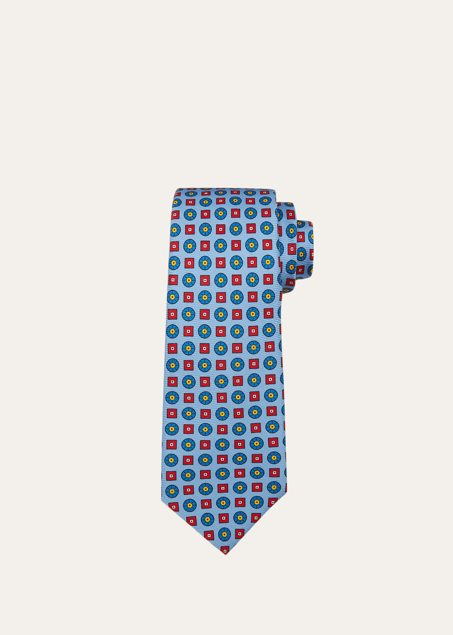 Kiton Men's Geometric-print Silk Tie In Lt Blu