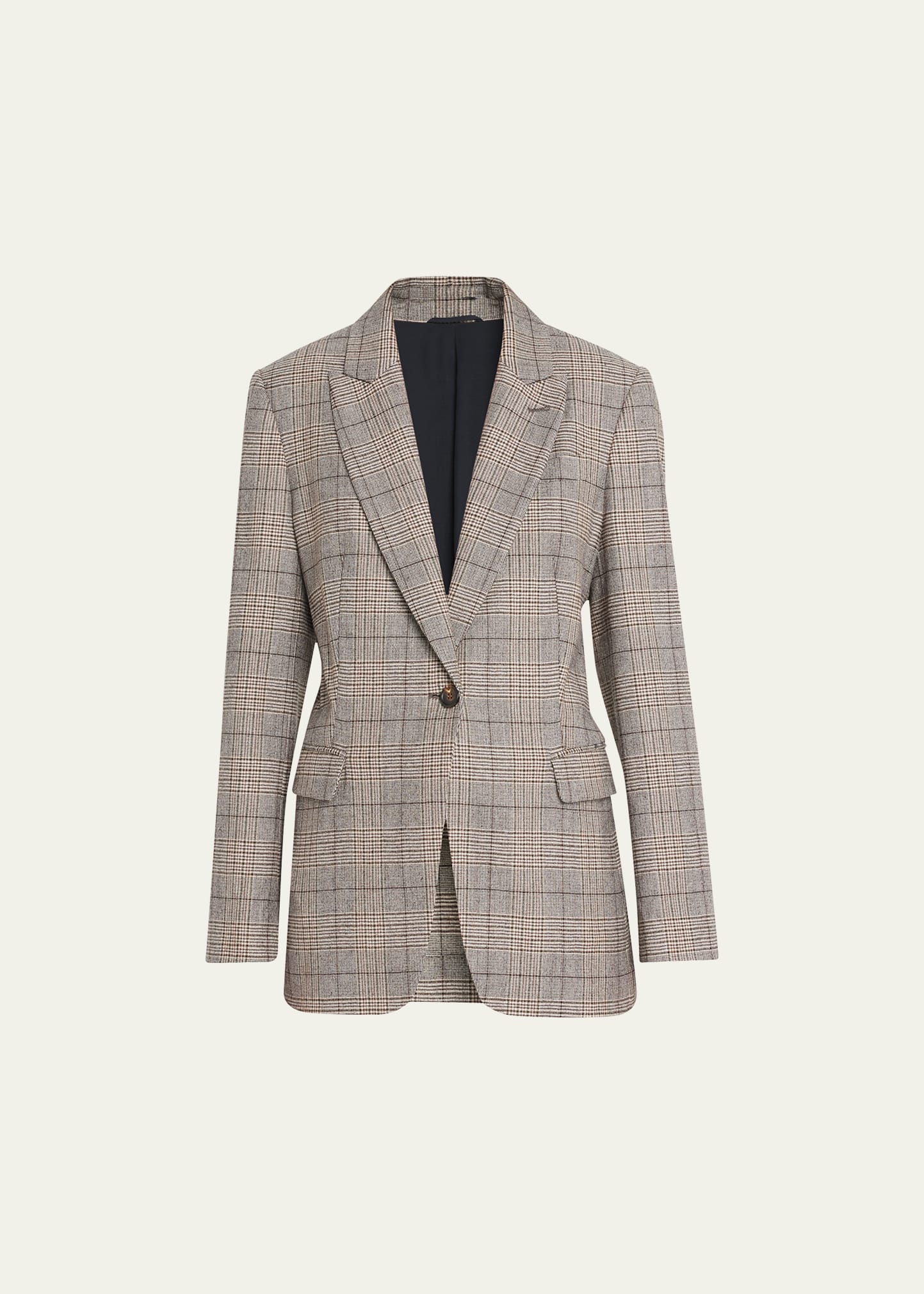 Brunello Cucinelli Wool Check Single-button Blazer Jacket In C003 Beige Brown
