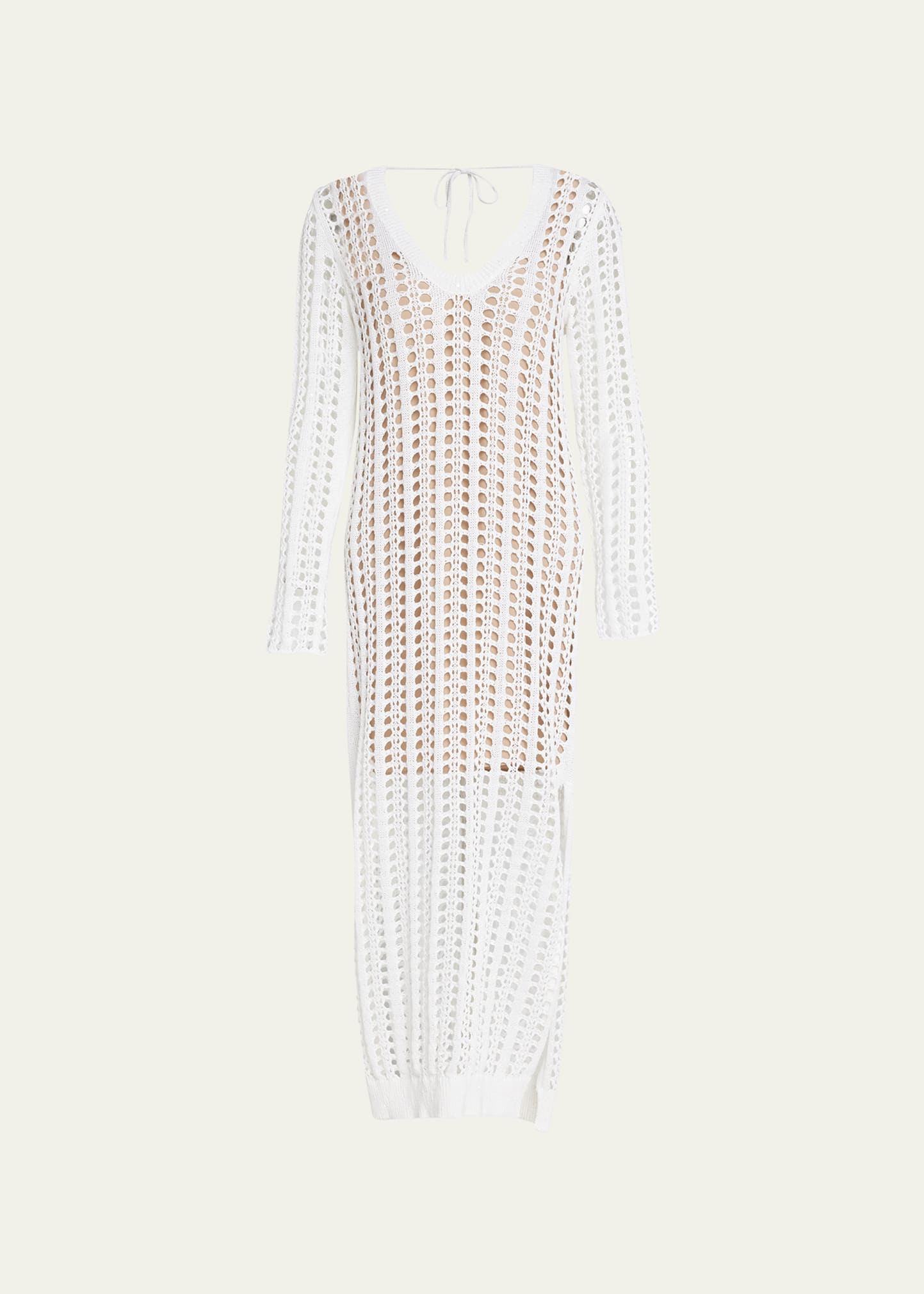 Brunello Cucinelli Open-knit Crochet Midi Dress In Cj159 Bianco