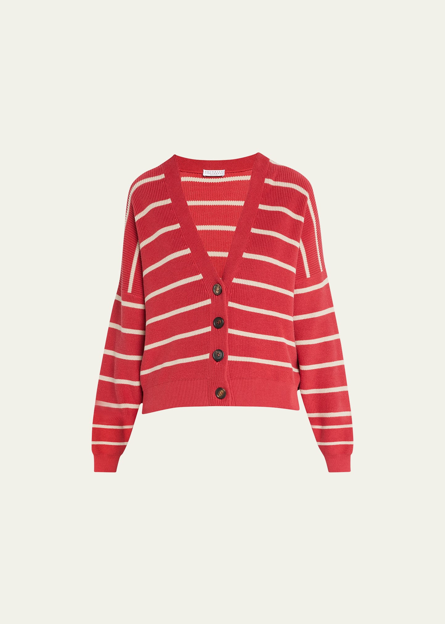 Brunello Cucinelli Striped Cotton Cardigan In Csd41 Red