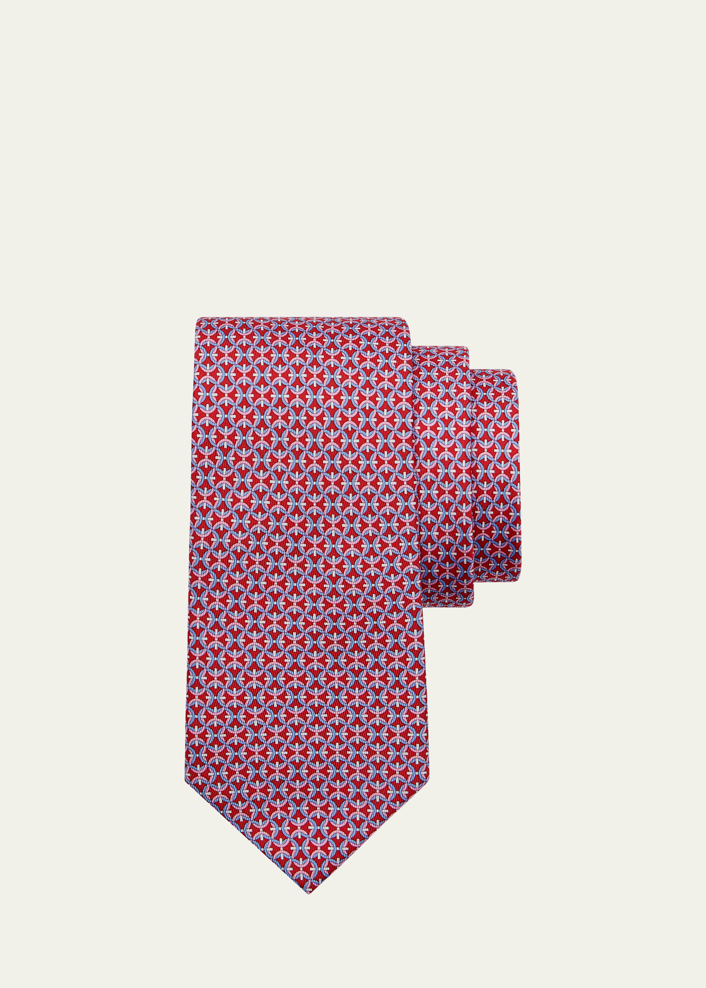 Ferragamo Interlocked Gancini Print Silk Classic Tie In Red