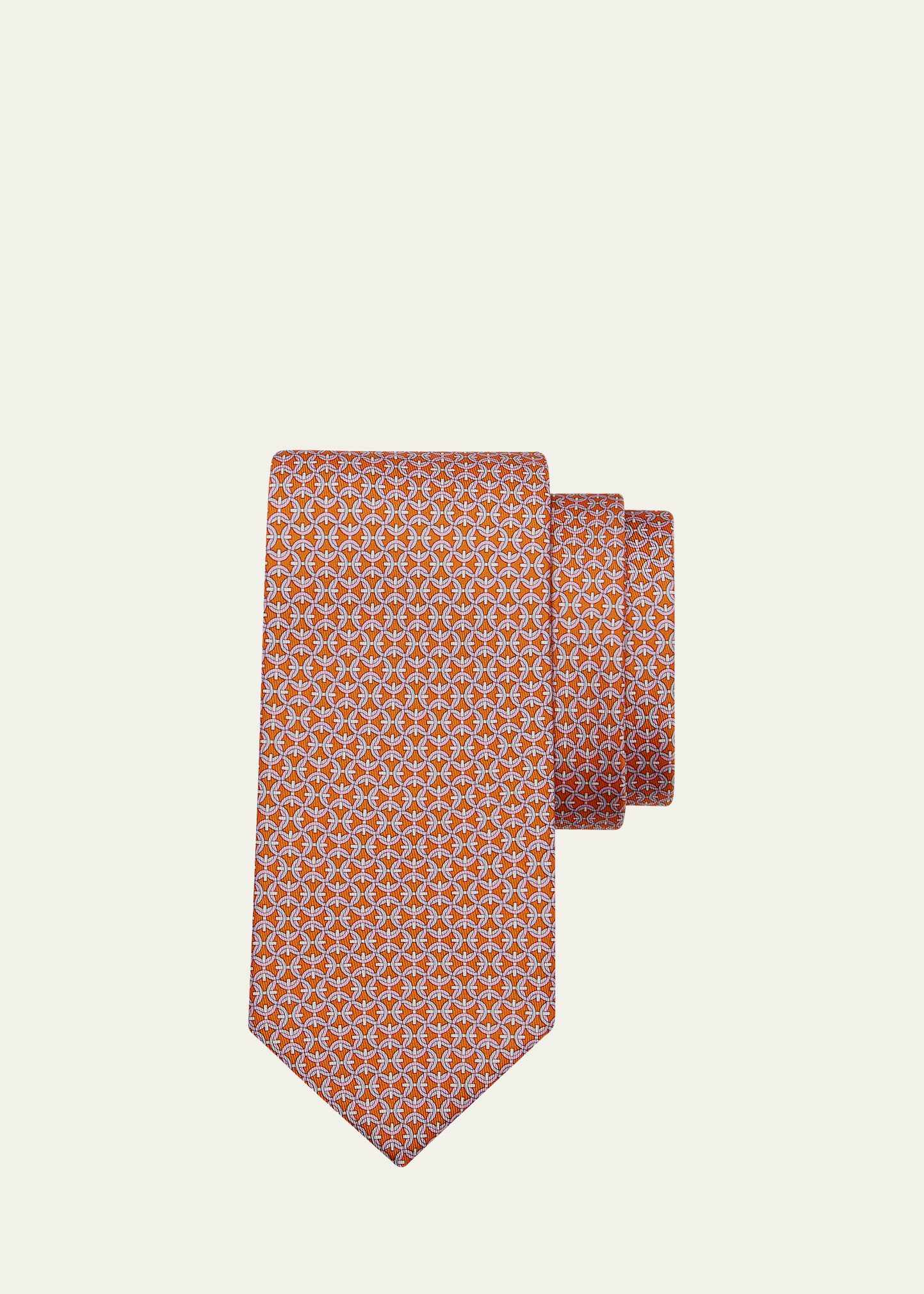 Ferragamo Men's Gancini-print Silk Tie In Orange