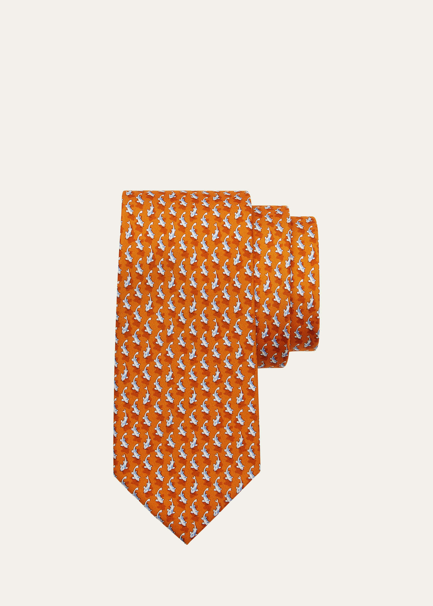 Ferragamo Men's Fish-print Silk Tie In F.arancio