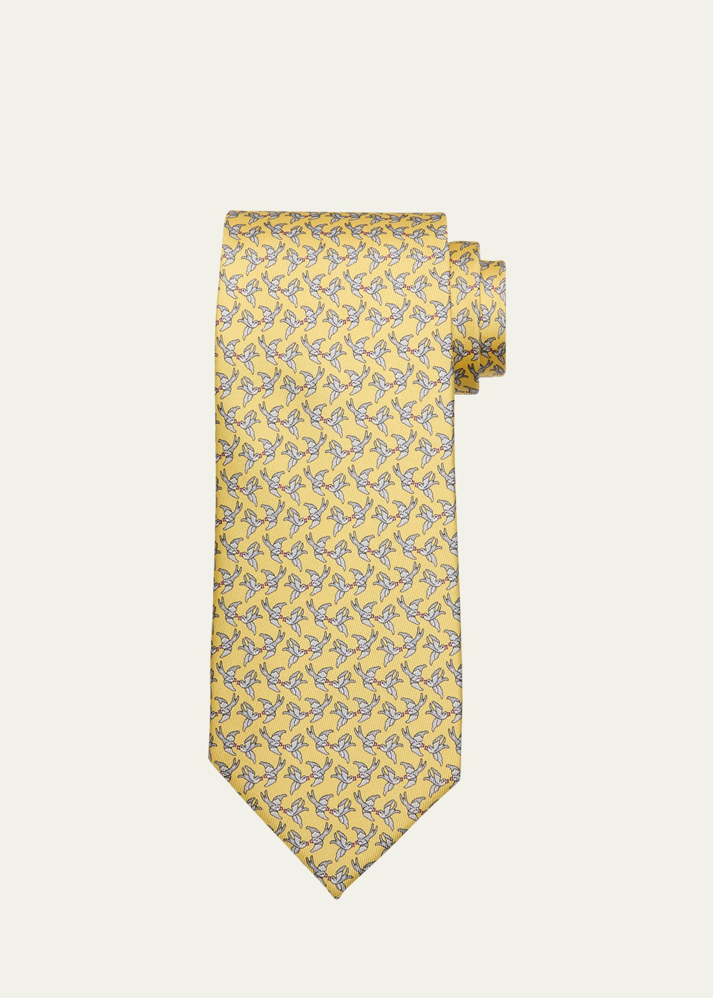 Shop Ferragamo Men's Sparrow-print Silk Tie In F.giallo
