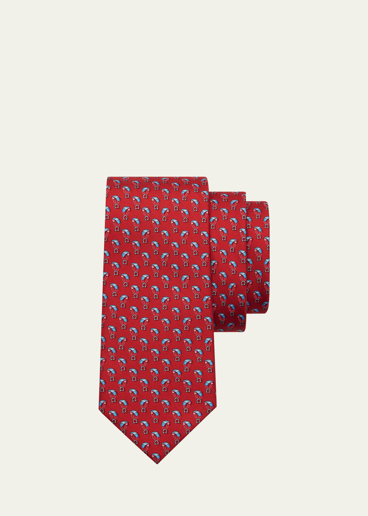 Ferragamo Men's Parachute-print Silk Tie In Red