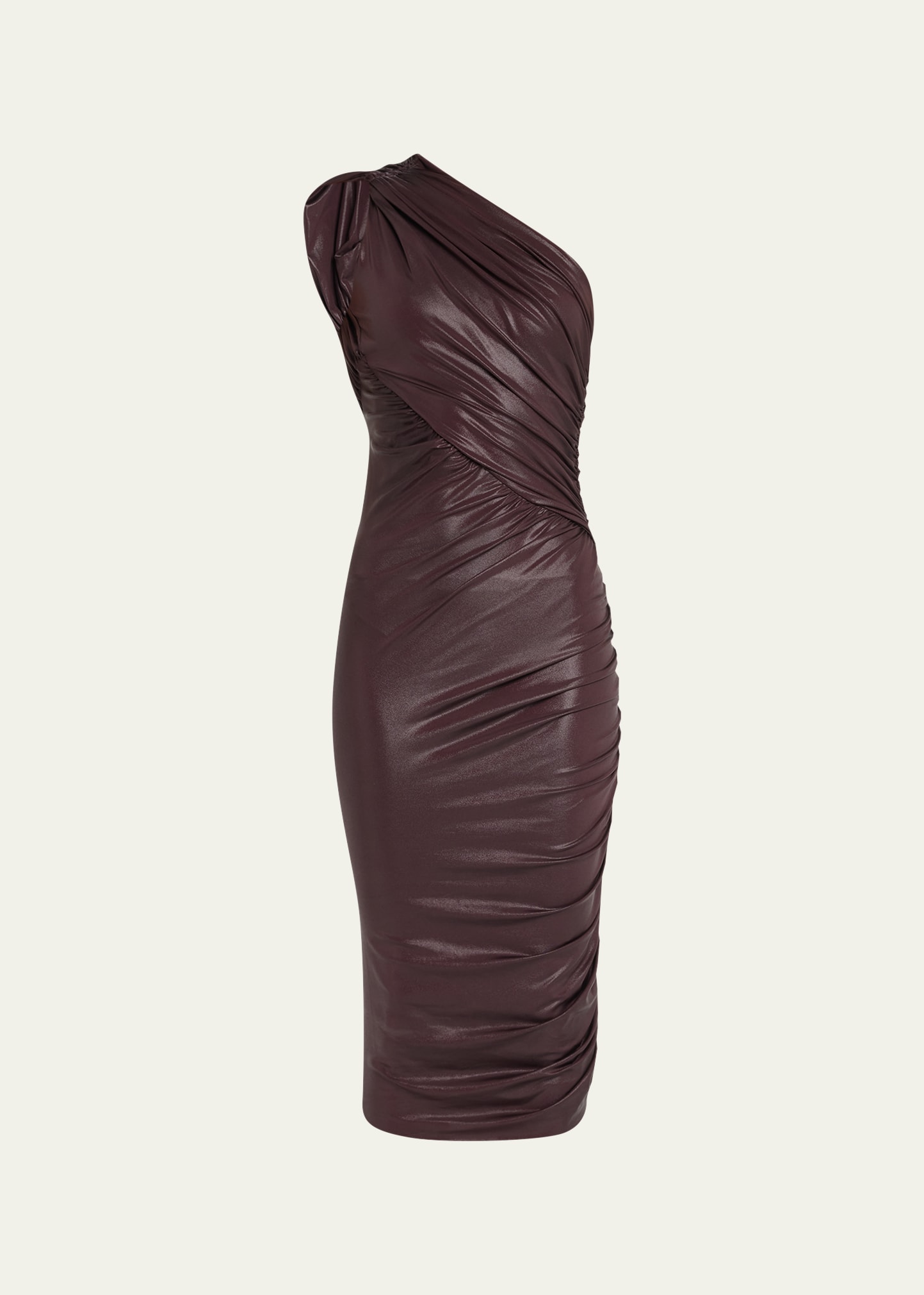One-Shoulder Ruched Cutout Midi Dress