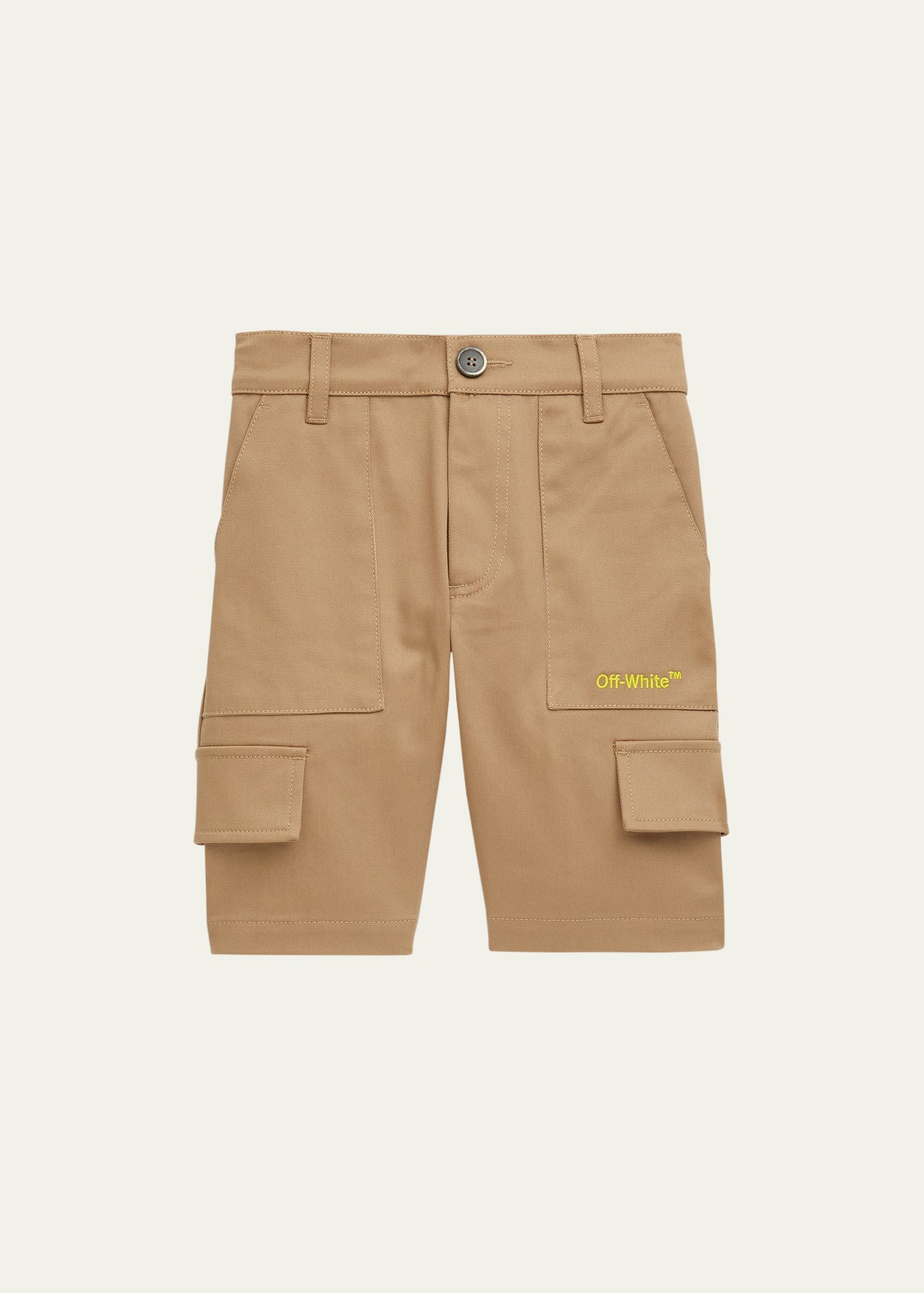 Off-white Helvetica Cotton Cargo Shorts In Kaki Yellow