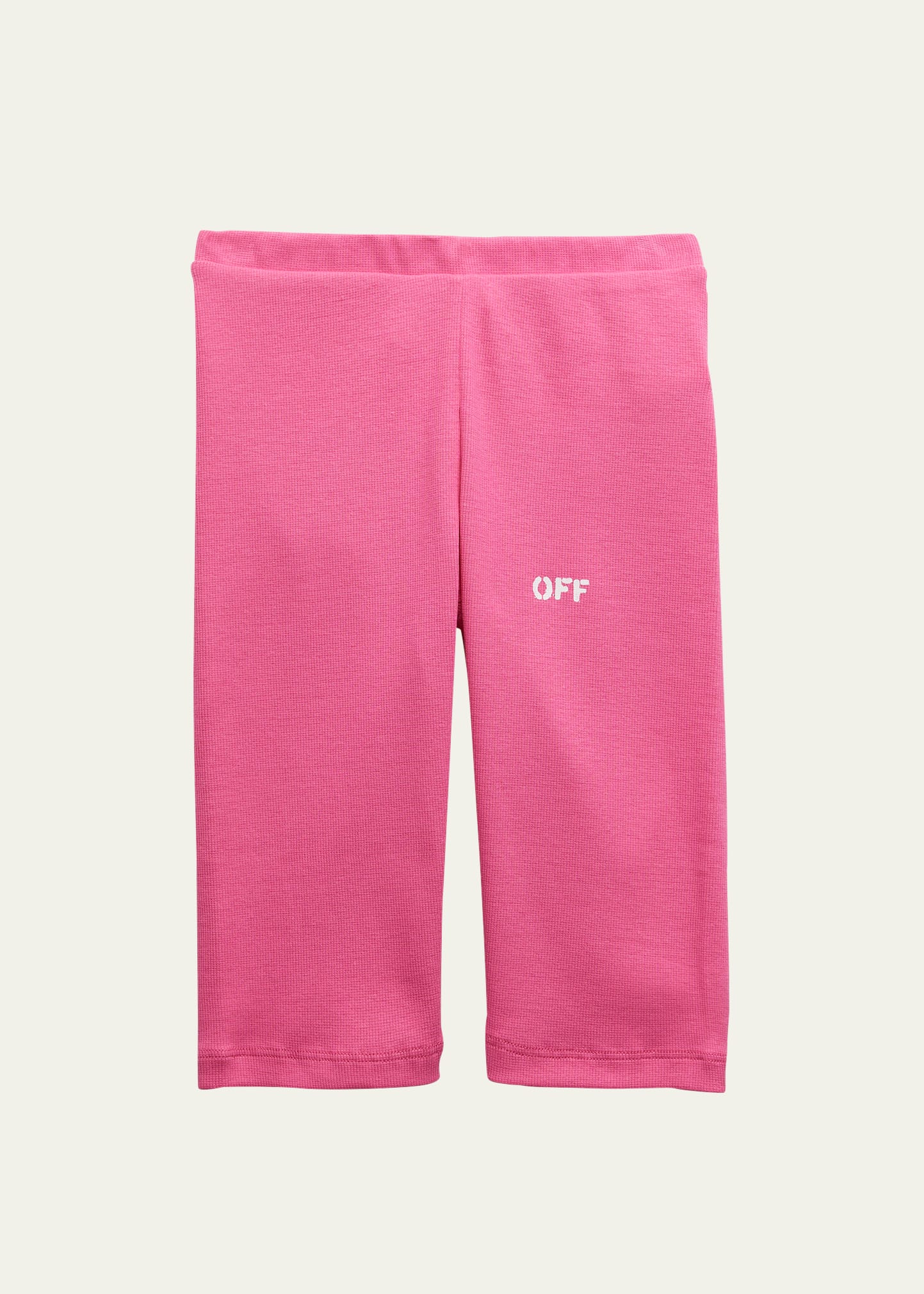 Off-white Girl's Ribbed Logo-print Legging Shorts In Fuchsia White