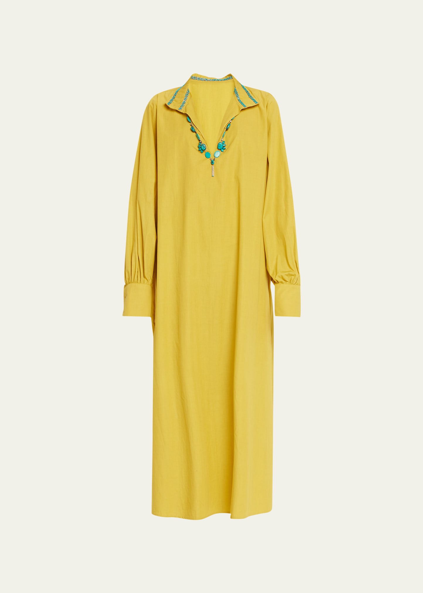 FORTELA ABBAS BEADED-TRIM COLLARED CAFTAN 