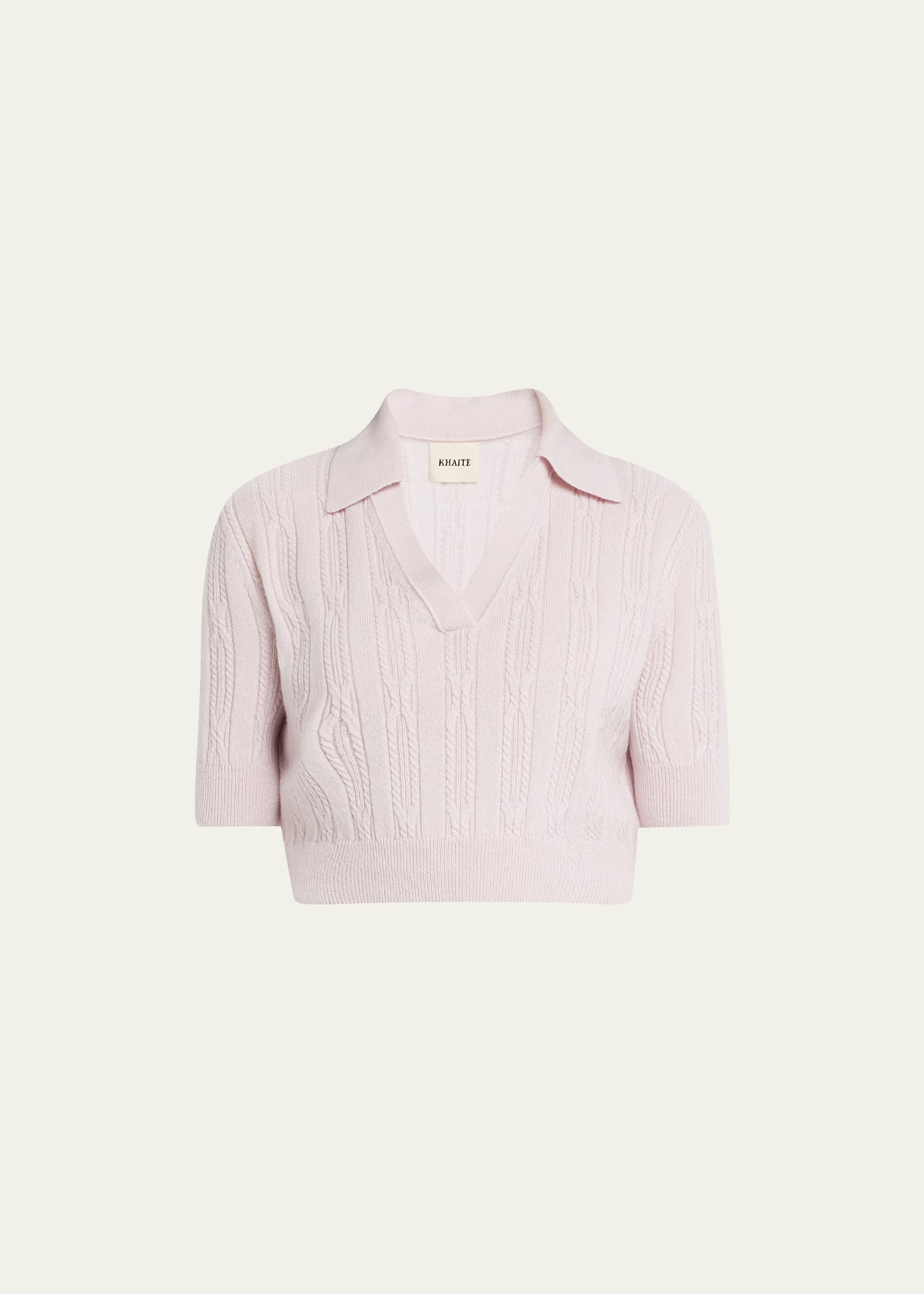 Khaite Lylith Cropped Pullover Aus Einer Kaschmirmischung Mit Zopfstrickmuster Und Polokragen In Dahlia