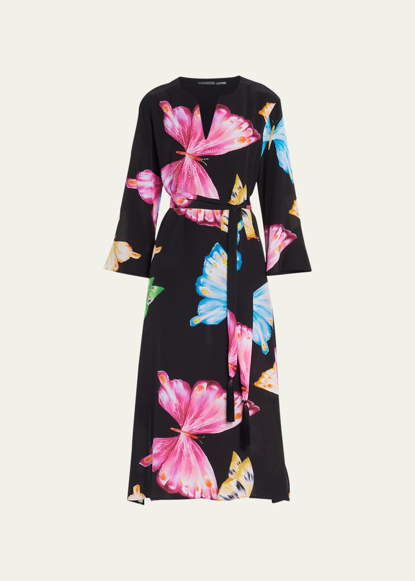 Josie Natori Kyoko Butterfly-Print Charmeuse Midi Dress