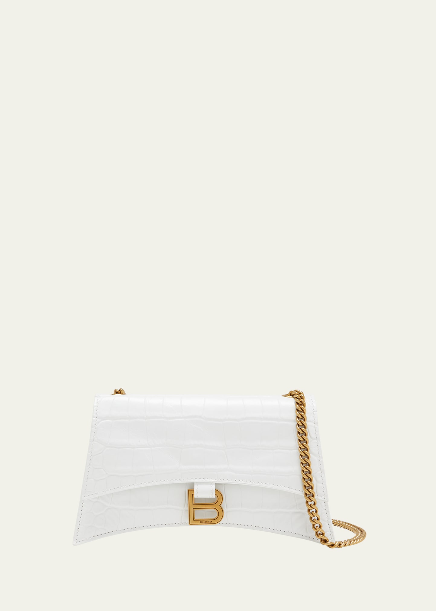 Balenciaga Crush Croc-embossed Wallet On Chain In White