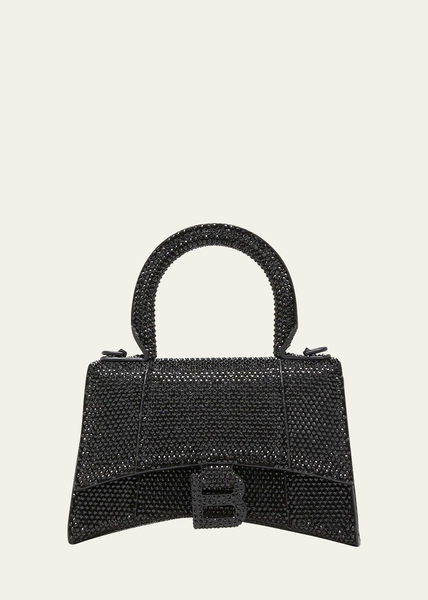 Balenciaga Hourglass Xs Allover Strass Top-handle Bag In 1071 Black