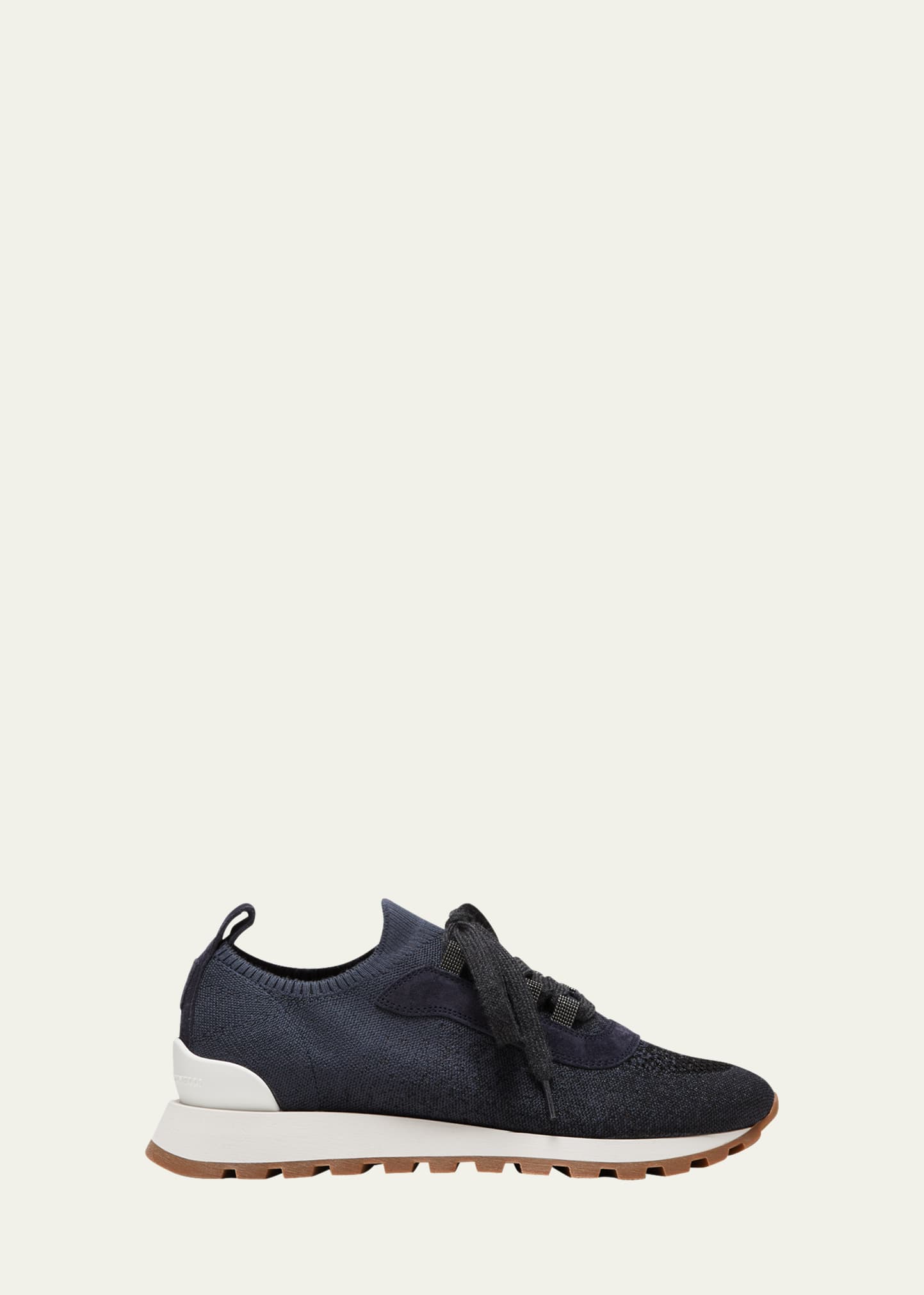 Brunello Cucinelli Knit Suede Trainer Sneakers In C8901 Night Sky